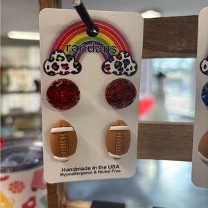 Blue Glitter and Brown Football Earrings